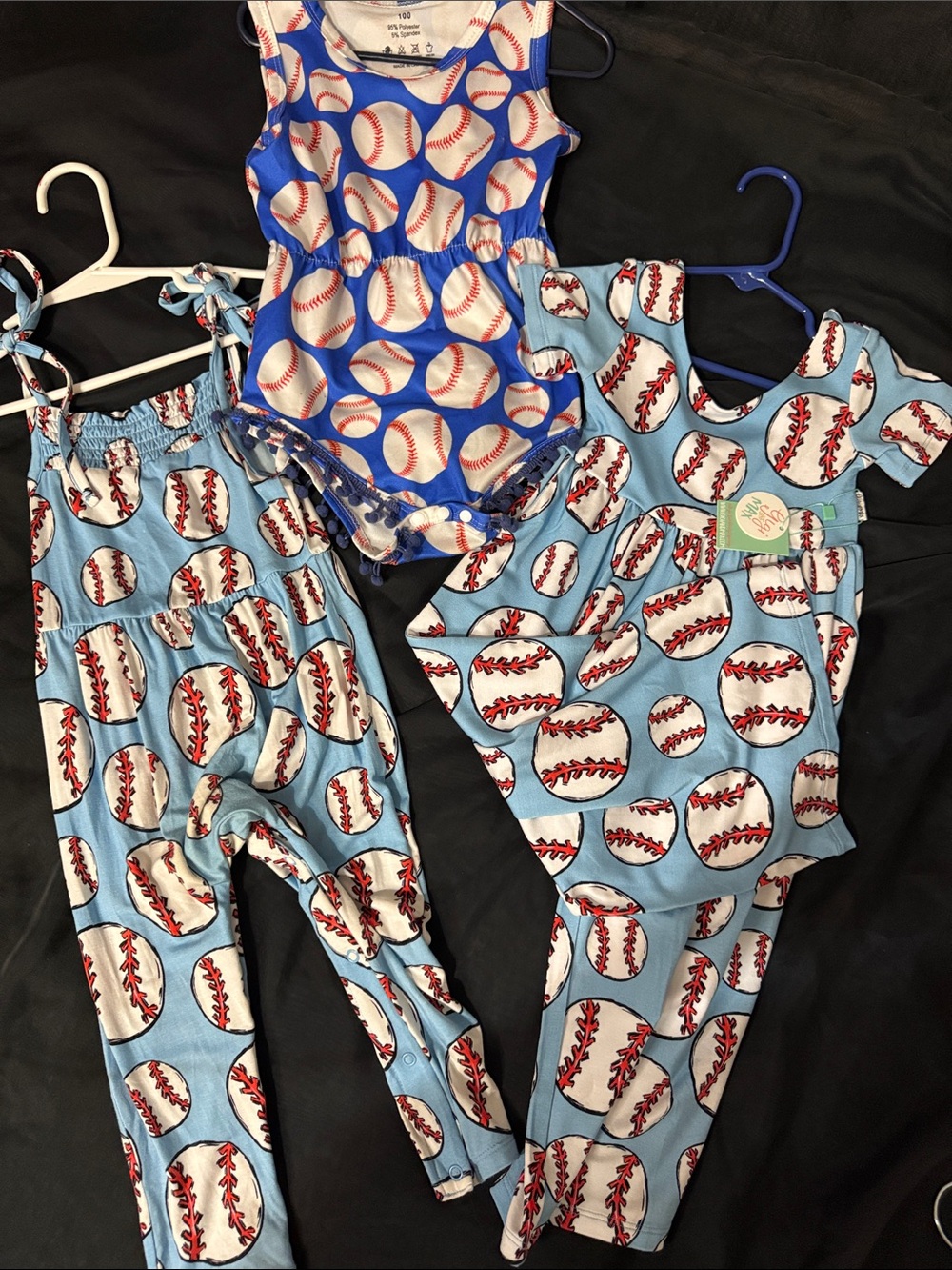2 Gigi& Max Baseball Rompers and a Blue Baseball-Print Kids One-Piece Romper